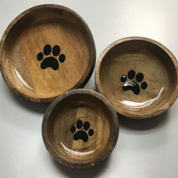 Wooden Bowl - Round with Paw Design
