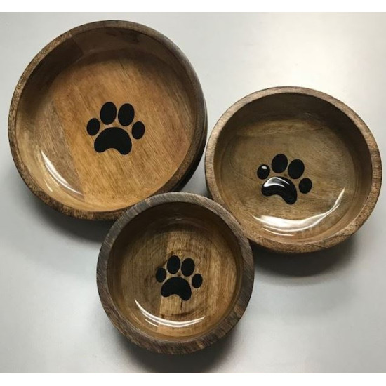 Wooden Bowl - Round with Paw Design