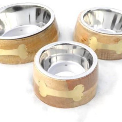 Wood Sleeve - Round with Copper Bone and Removable SS Bowl