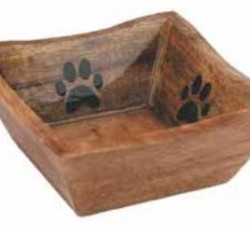 Wooden Bowl - Square with Paw Design