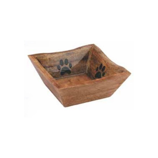 Wooden Bowl - Square with Paw Design