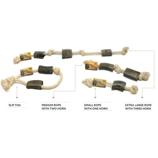 Cotton/Jute Rope Tug Toy with Buffalo Horn