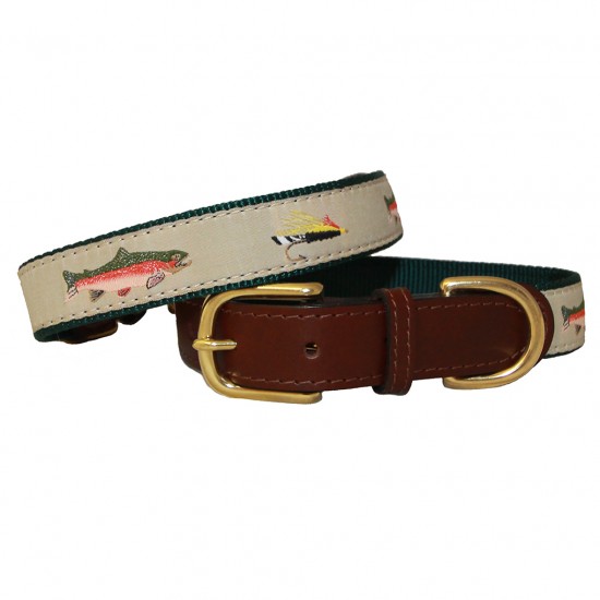 American Traditions Leather and Ribbon Dog Collar & Leash