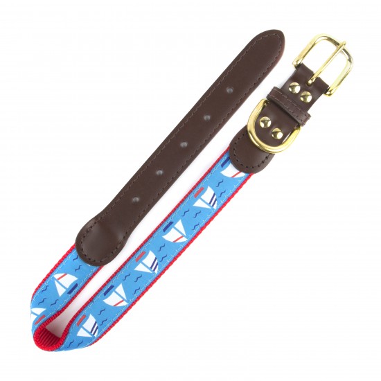 American Traditions Leather and Ribbon Dog Collar & Leash