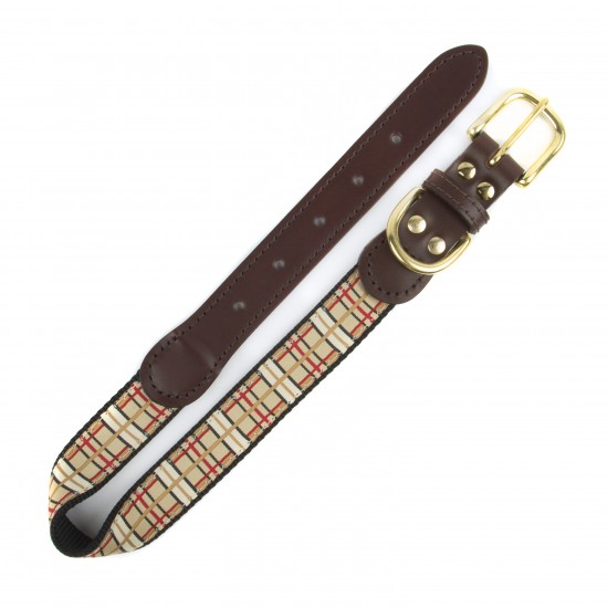 American Traditions Leather and Ribbon Dog Collar & Leash