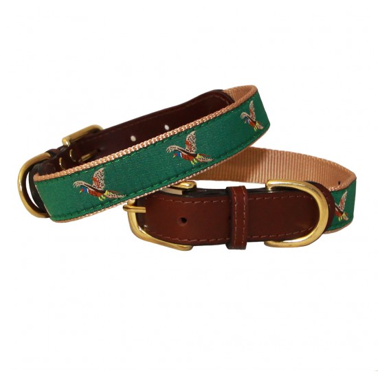 American Traditions Leather and Ribbon Dog Collar & Leash