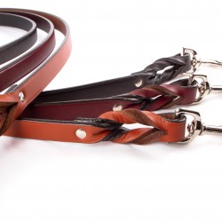 Braided Leather Leash, Two-Handled Leash, Pull/Correction Tab
