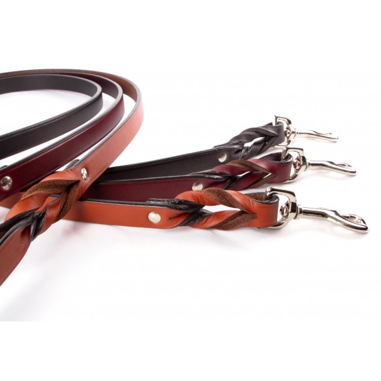 Braided Leather Leash, Two-Handled Leash, Pull/Correction Tab
