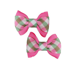 Small Bows - Pink Green Gingham