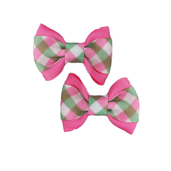 Small Bows - Pink Green Gingham