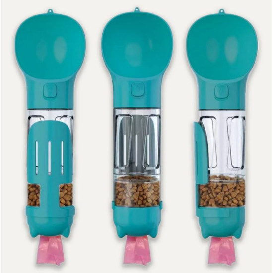 4-in-1 Pet Water Bottle, Treats, Scooper & Poop Bag