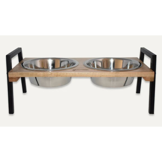 Mango Wood & Metal Double Feeder