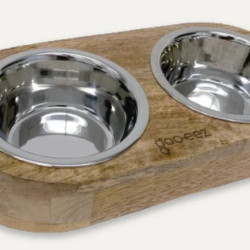 Inclined Mango Wood Double Feeder