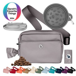 3-in-1 Crossbody Bag w/Matching Poop Bags, Travel Bowl, Reflective Leash