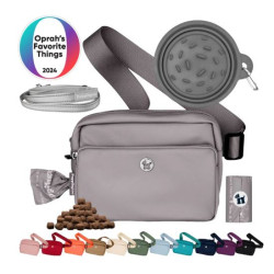 3-in-1 Crossbody Bag w/Matching Poop Bags, Travel Bowl, Reflective Leash