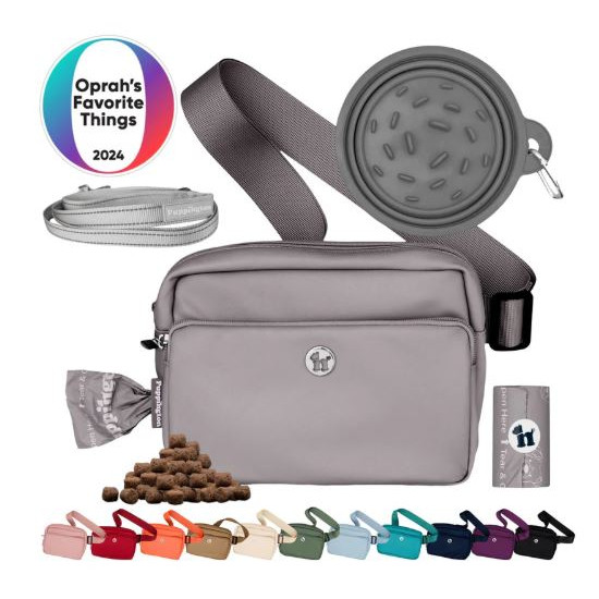 3-in-1 Crossbody Bag w/Matching Poop Bags, Travel Bowl, Reflective Leash